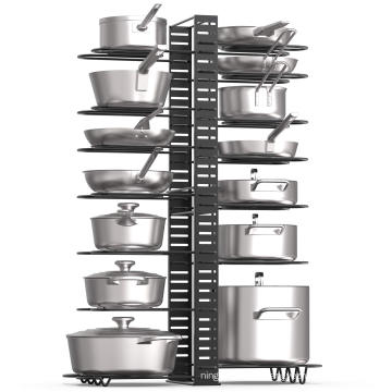 Yuming Factory 14 Layers Powder Coating Kitchen Pan Stand Pot Extension-type Storage Holder
